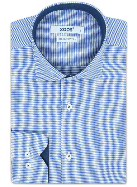 XOOS Men's navy Houndstooth dress shirt with navy blue lining (Double Twisted)
