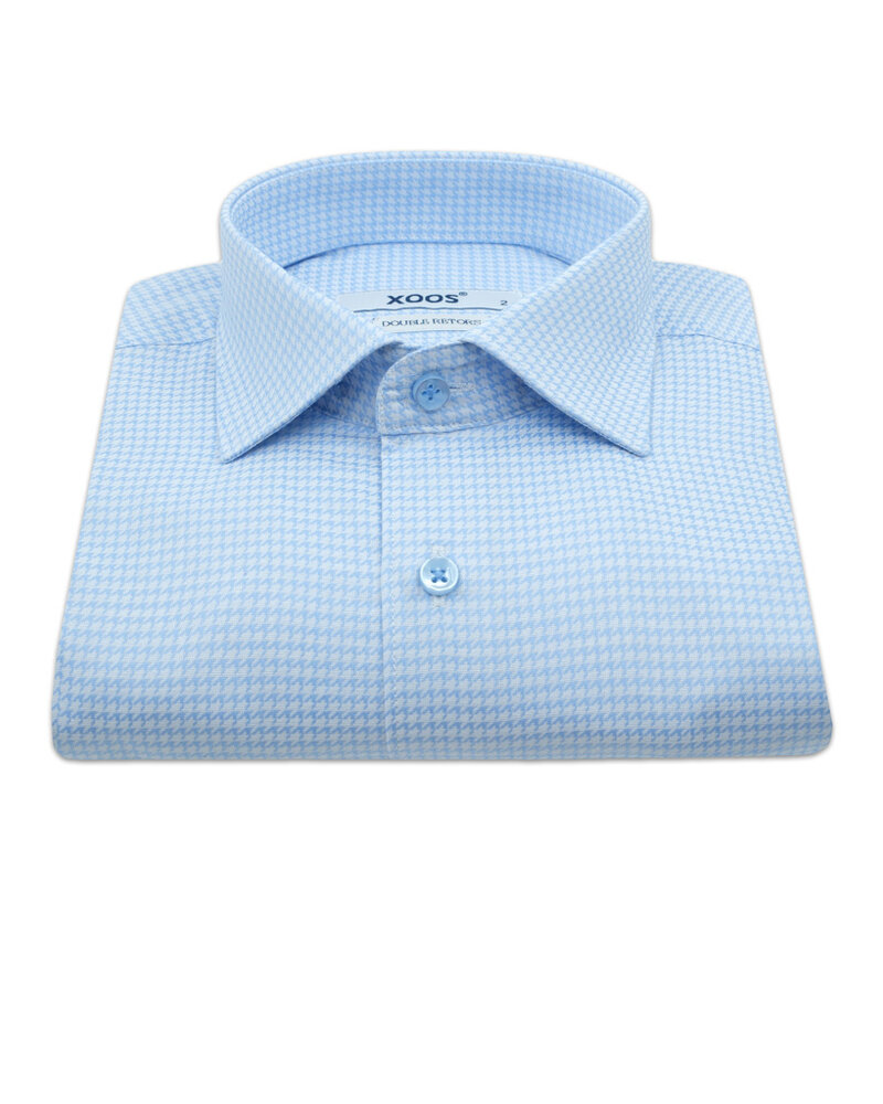 XOOS Chemise homme à pied de poule bleu ciel (Double Retors)