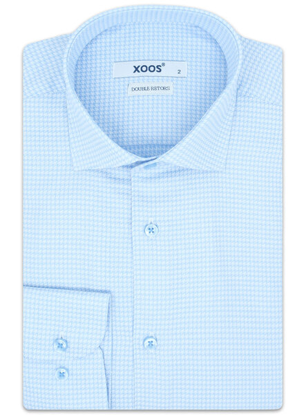 XOOS Men's lightblue Houndstooth dress shirt (Double Twisted)