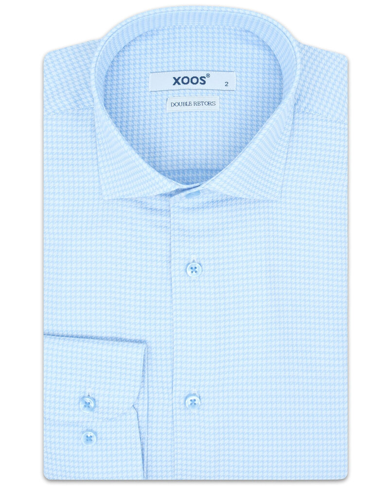 XOOS Chemise homme à pied de poule bleu ciel (Double Retors)