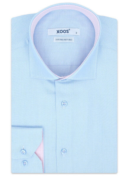 XOOS Men's light blue Honeycomb dress shirt with pink lining (Double Twisted)