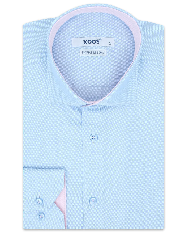 XOOS Chemise homme en nid d'abeille ciel et doublure rose (Double Retors)