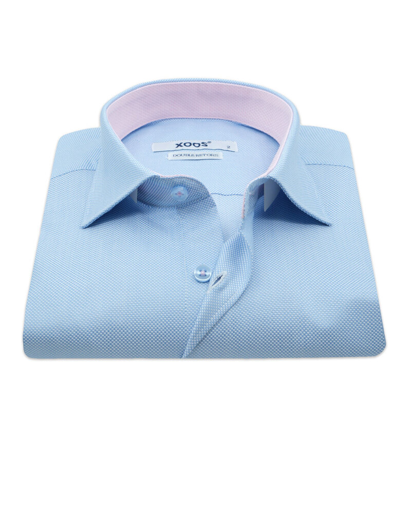 XOOS Chemise homme en nid d'abeille ciel et doublure rose (Double Retors)