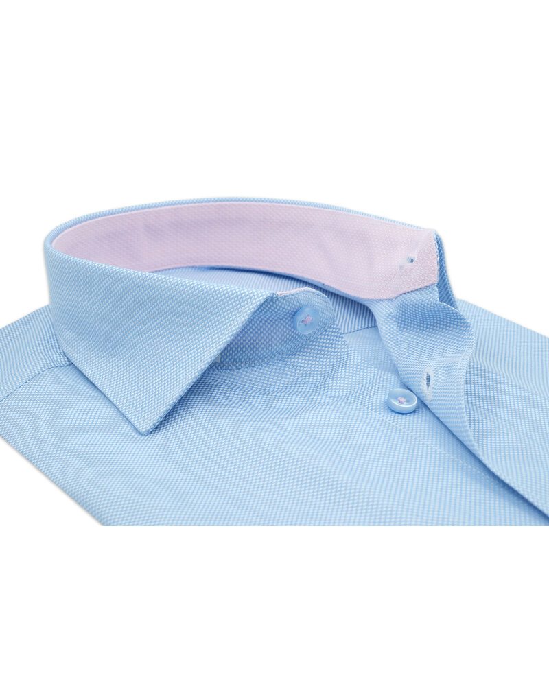 XOOS Chemise homme en nid d'abeille ciel et doublure rose (Double Retors)