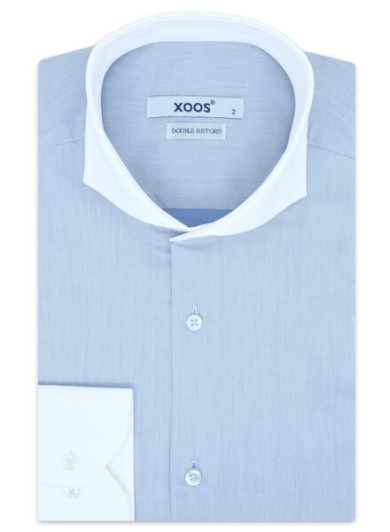XOOS Blue financial dress shirt with Full Spread collar (Double Twisted)
