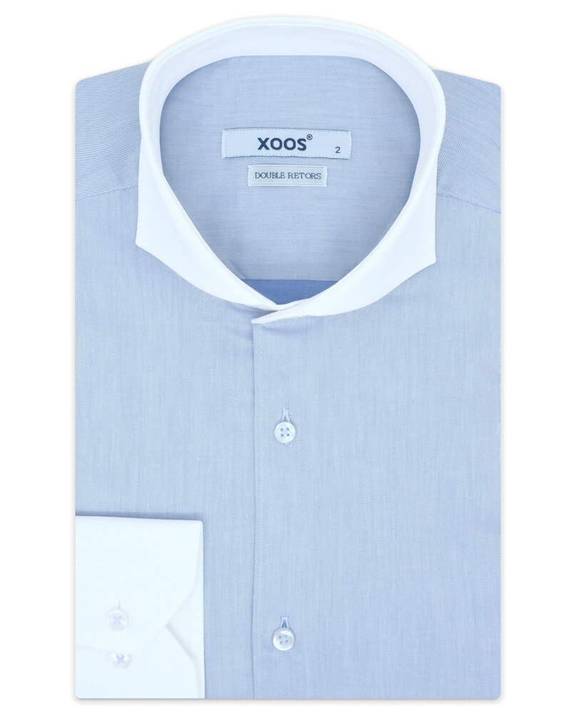 XOOS Chemise homme financière ciel à col Full Spread (Double Retors)
