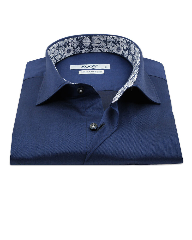XOOS Chemise homme marine doublure à fleurs (Double Retors)