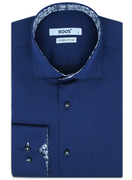 XOOS Chemise homme marine doublure à fleurs (Double Retors)