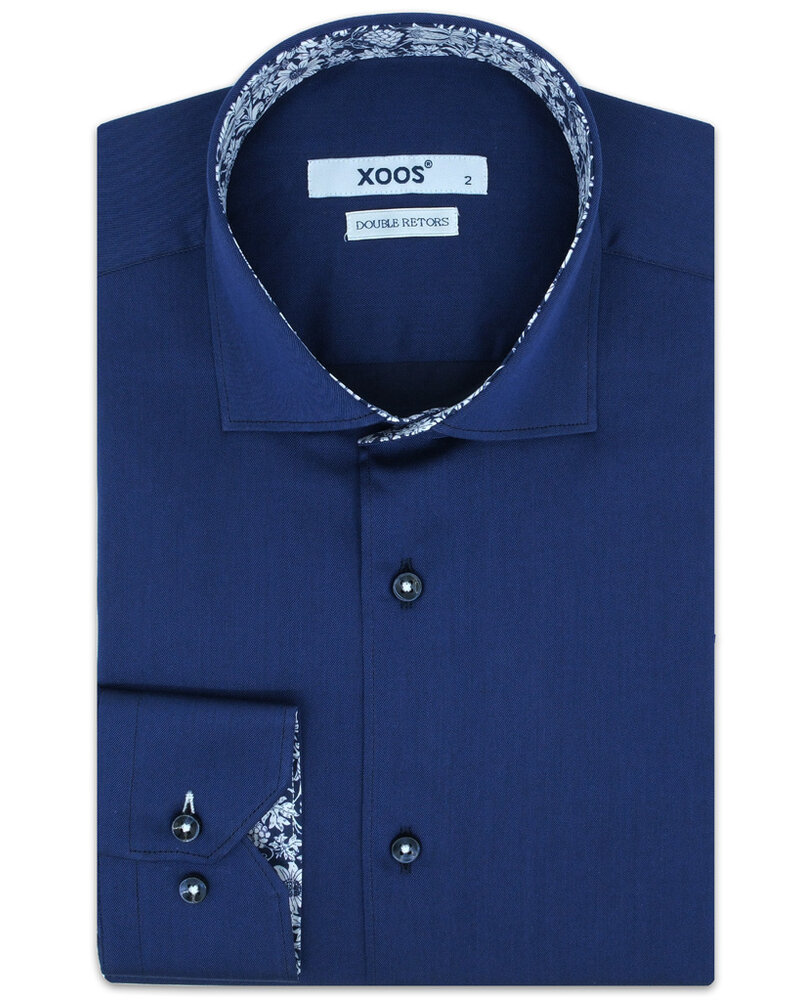 XOOS Chemise homme marine doublure à fleurs (Double Retors)