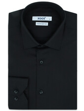 XOOS Chemise homme noire en gabardine (Double Retors)