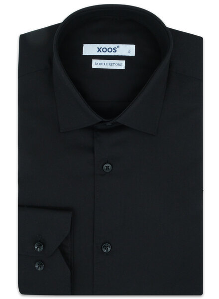 XOOS Chemise homme noire en gabardine (Double Retors)