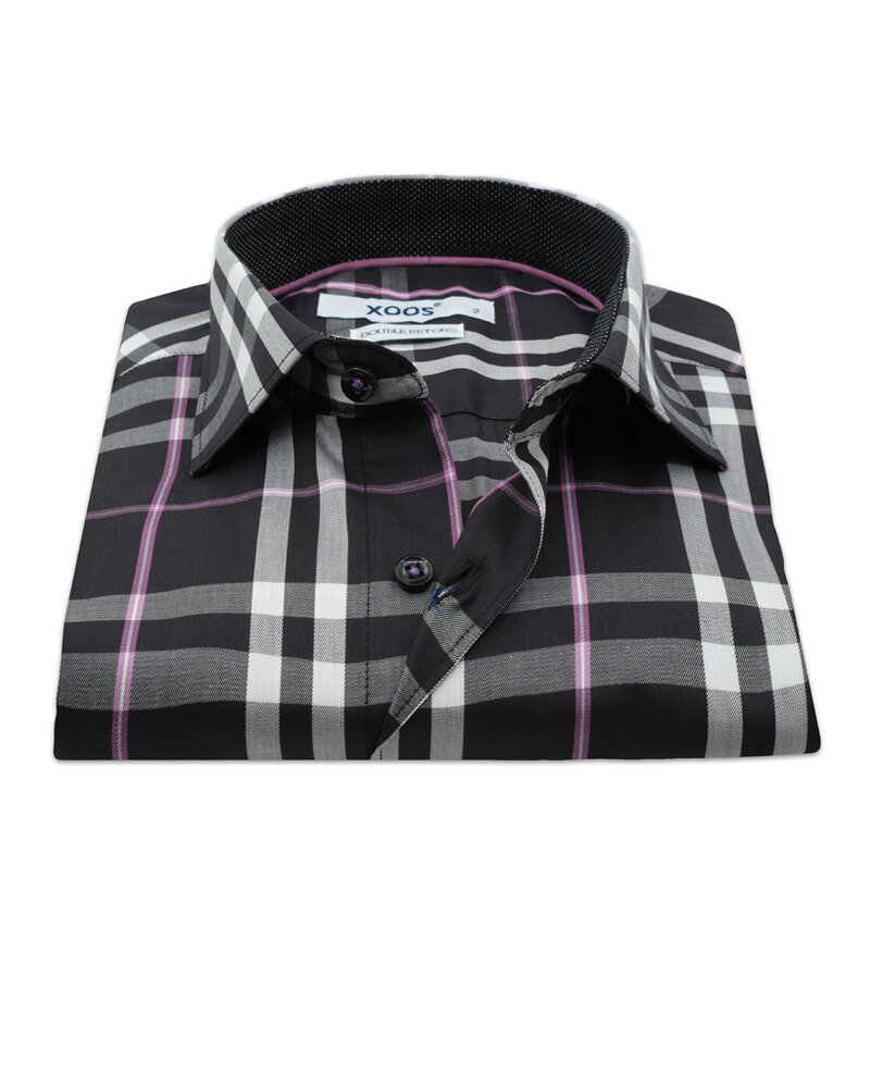 XOOS Black and mauve tartan body dress shirt (Double Twisted)