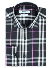 XOOS Black and mauve tartan body dress shirt (Double Twisted)
