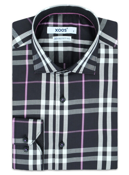 XOOS Black and mauve tartan body dress shirt (Double Twisted)