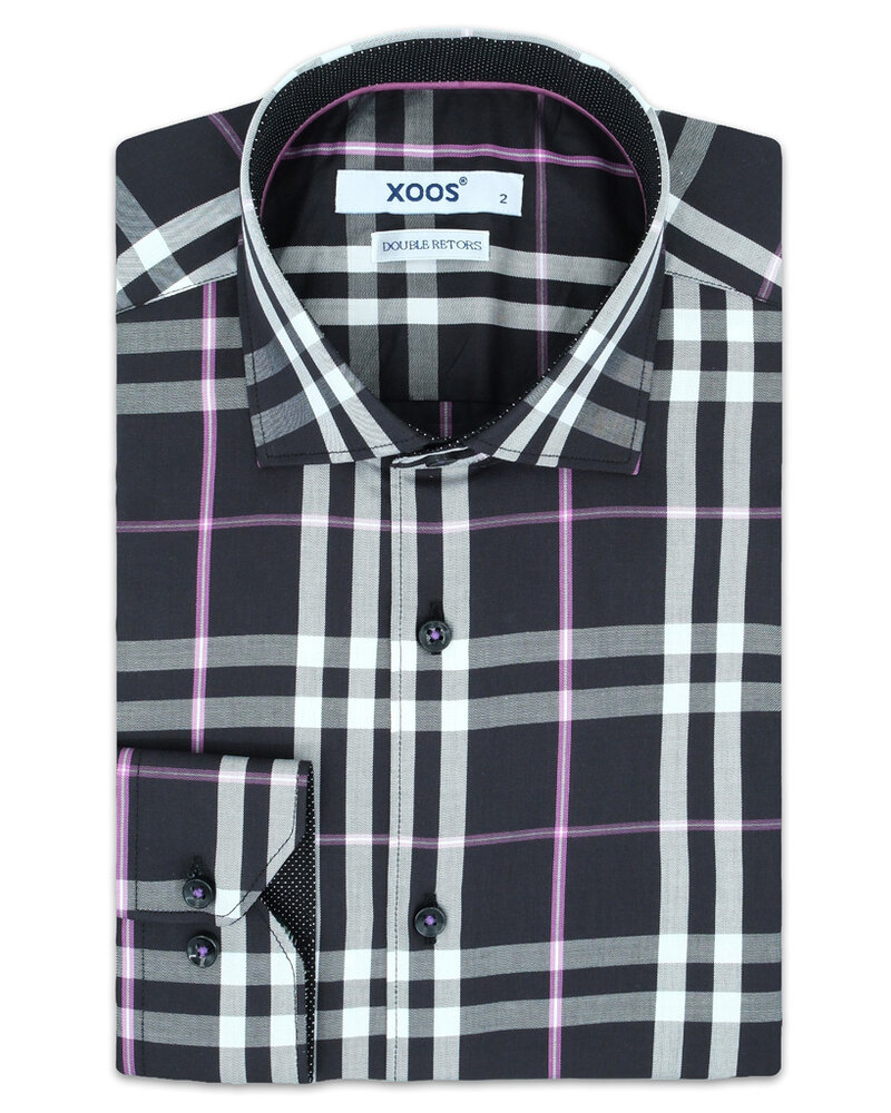 XOOS Black and mauve tartan body dress shirt (Double Twisted)