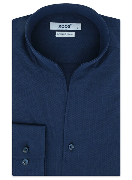 XOOS Chemise homme à col doit ouvert en coton tissé marine (Double Retors)