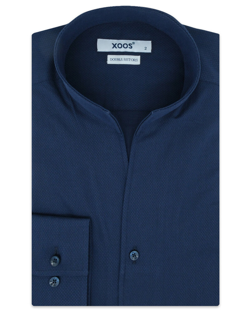XOOS Men's navy woven dress shirt with straight open collar (Double Twisted)