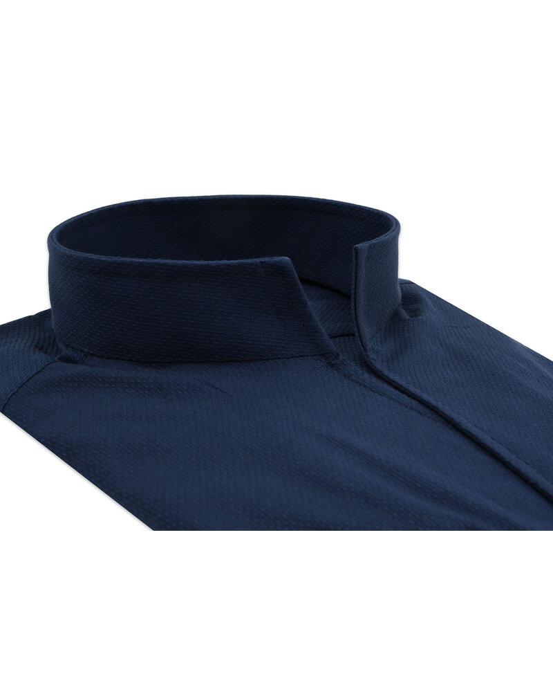 XOOS Men's navy woven dress shirt with straight open collar (Double Twisted)