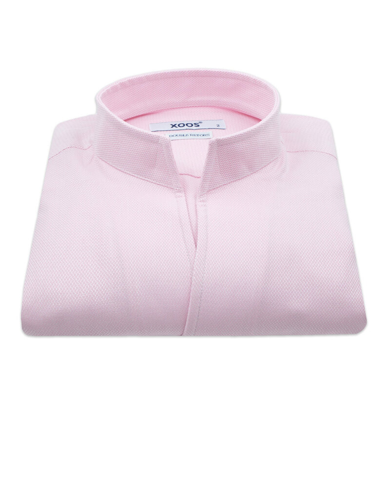XOOS Men's woven cotton pink dress shirt with straight open collar (Double Twisted)