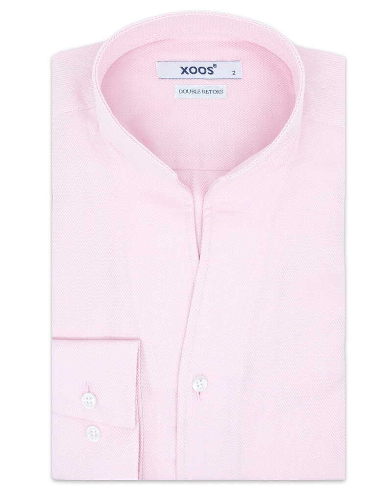 XOOS Men's woven cotton pink dress shirt with straight open collar (Double Twisted)