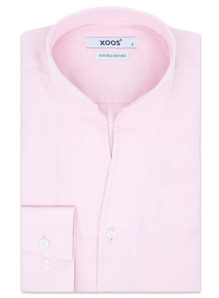 XOOS Chemise homme à col doit ouvert en popeline rose (Double Retors)