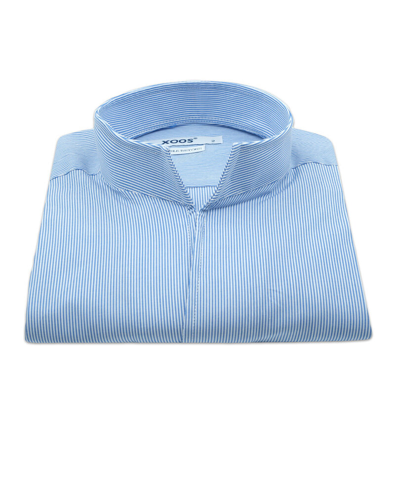 XOOS Men's light blue striped dress shirt with straight open collar (Double Twisted)