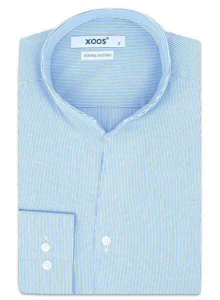 XOOS Chemise homme à rayures ciel et col doit ouvert (Double Retors)