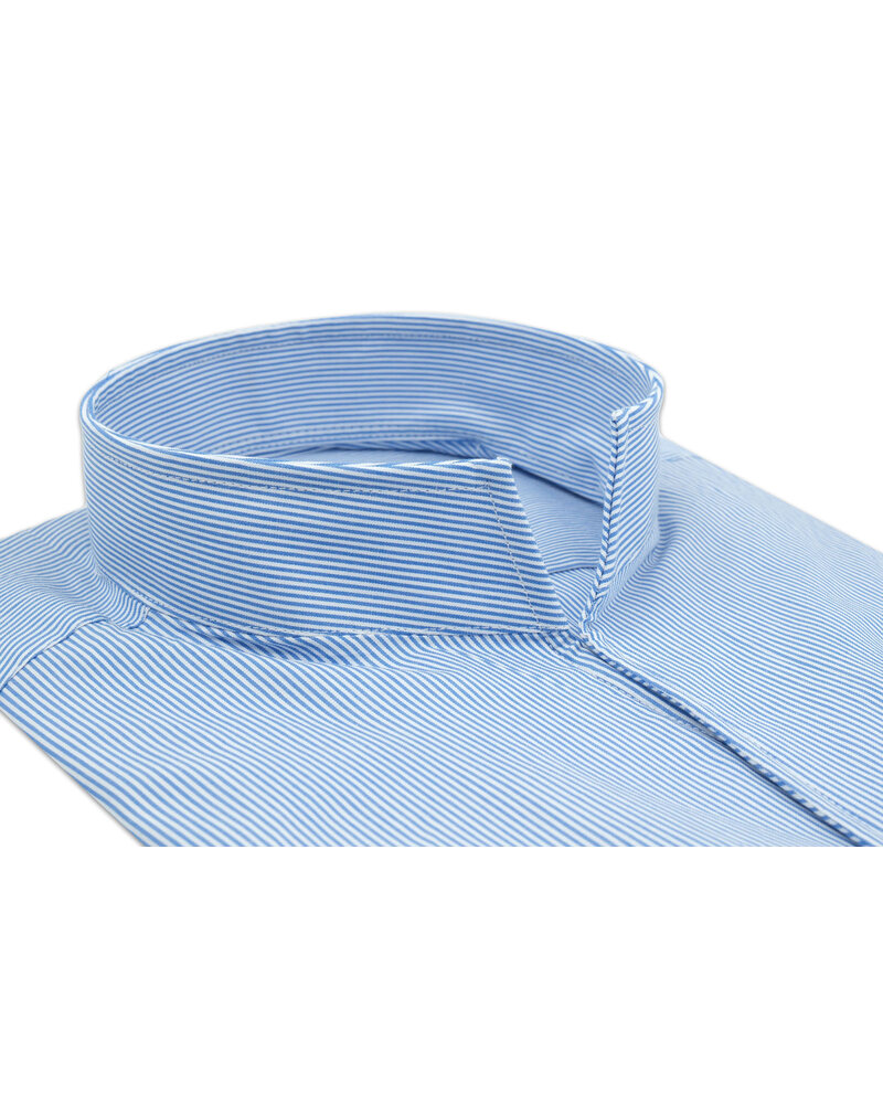 XOOS Men's light blue striped dress shirt with straight open collar (Double Twisted)