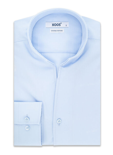 XOOS Chemise homme en gabardine ciel et col droit ouvert (Double Retors)