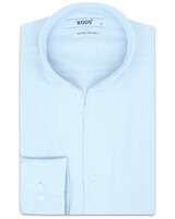 XOOS Men's light blue woven cotton dress shirt with straight open collar (Double Twisted)