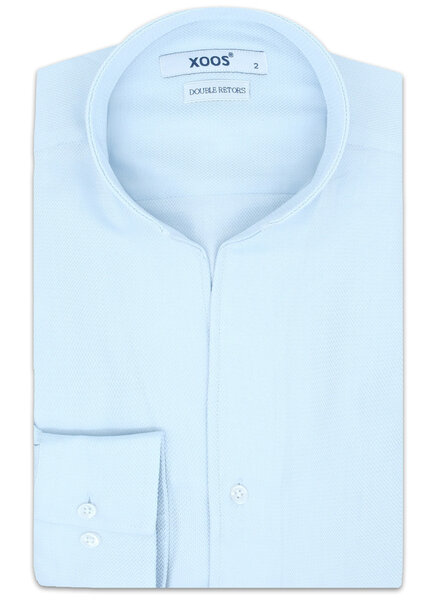 XOOS Chemise homme à col doit ouvert en coton tissé ciel (Double Retors)