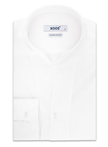 XOOS Chemise homme en gabardine blanche et col droit ouvert (Double Retors)