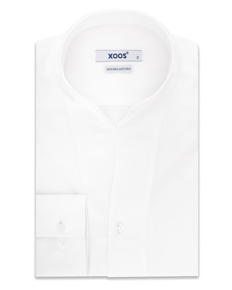 XOOS Chemise homme en gabardine blanche et col droit ouvert (Double Retors)