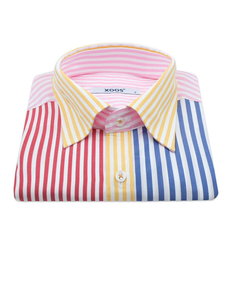 XOOS Men's multicolore striped patchwork shirt