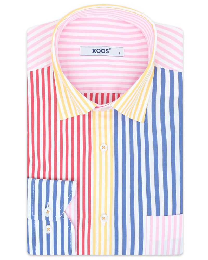 XOOS Men's multicolore striped patchwork shirt