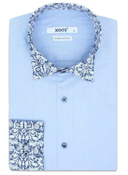 XOOS Chemise homme ciel à col et poignets fleuris (Double Retors)