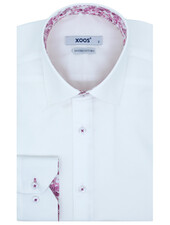 XOOS Men's white dress shirt and pink floral printed lining (Double Twisted)
