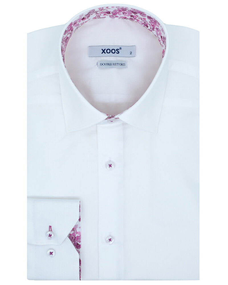 XOOS Chemise homme blanche à doublure florale rose (Double Retors)