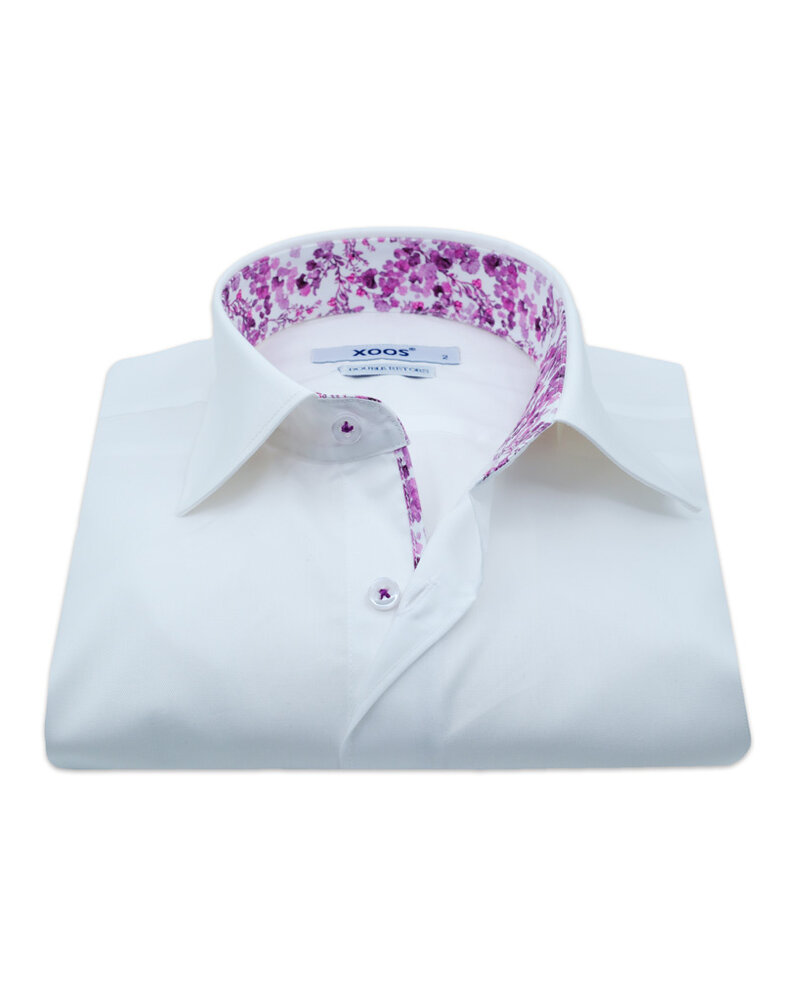 XOOS Chemise homme blanche à doublure florale rose (Double Retors)