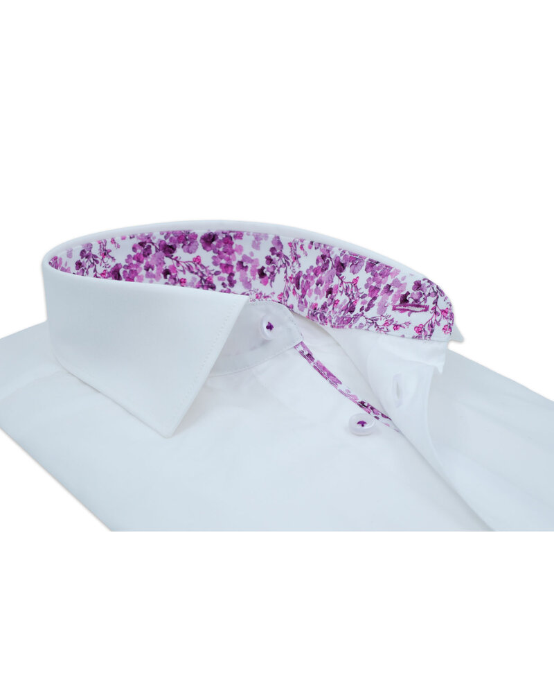 XOOS Men's white dress shirt and pink floral printed lining (Double Twisted)