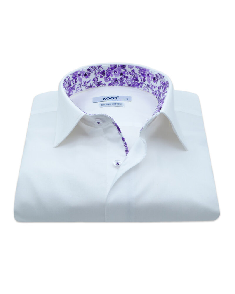XOOS Chemise homme blanche à doublure florale violette (Double Retors)