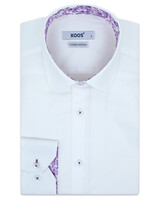 XOOS Men's white dress shirt and purple floral printed lining (Double Twisted)