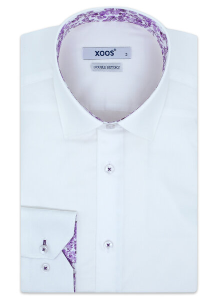 XOOS Chemise homme blanche à doublure florale violette (Double Retors)