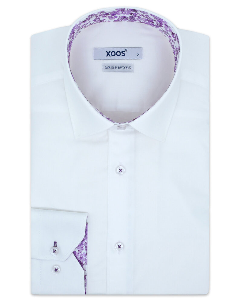 XOOS Chemise homme blanche à doublure florale violette (Double Retors)