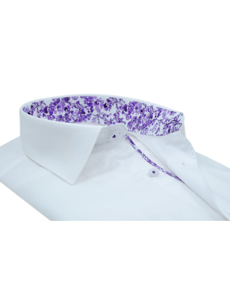 XOOS Chemise homme blanche à doublure florale violette (Double Retors)