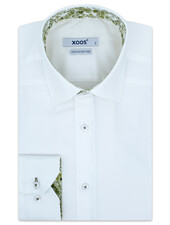 XOOS Men's white dress shirt and green floral printed lining (Double Twisted)