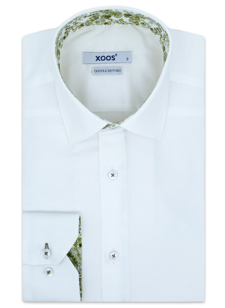 XOOS Chemise homme blanche à doublure florale verte (Double Retors)