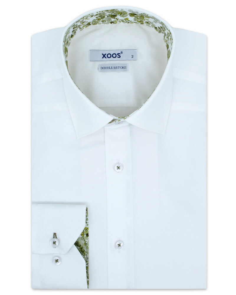 XOOS Chemise homme blanche à doublure florale verte (Double Retors)