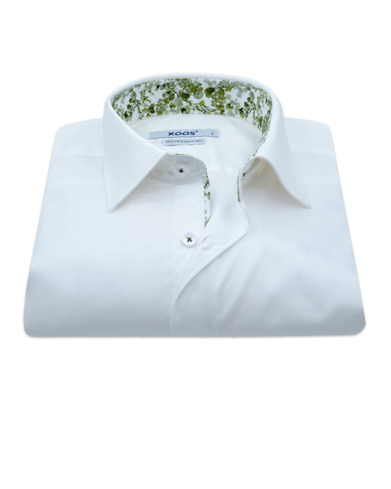 XOOS Chemise homme blanche à doublure florale verte (Double Retors)