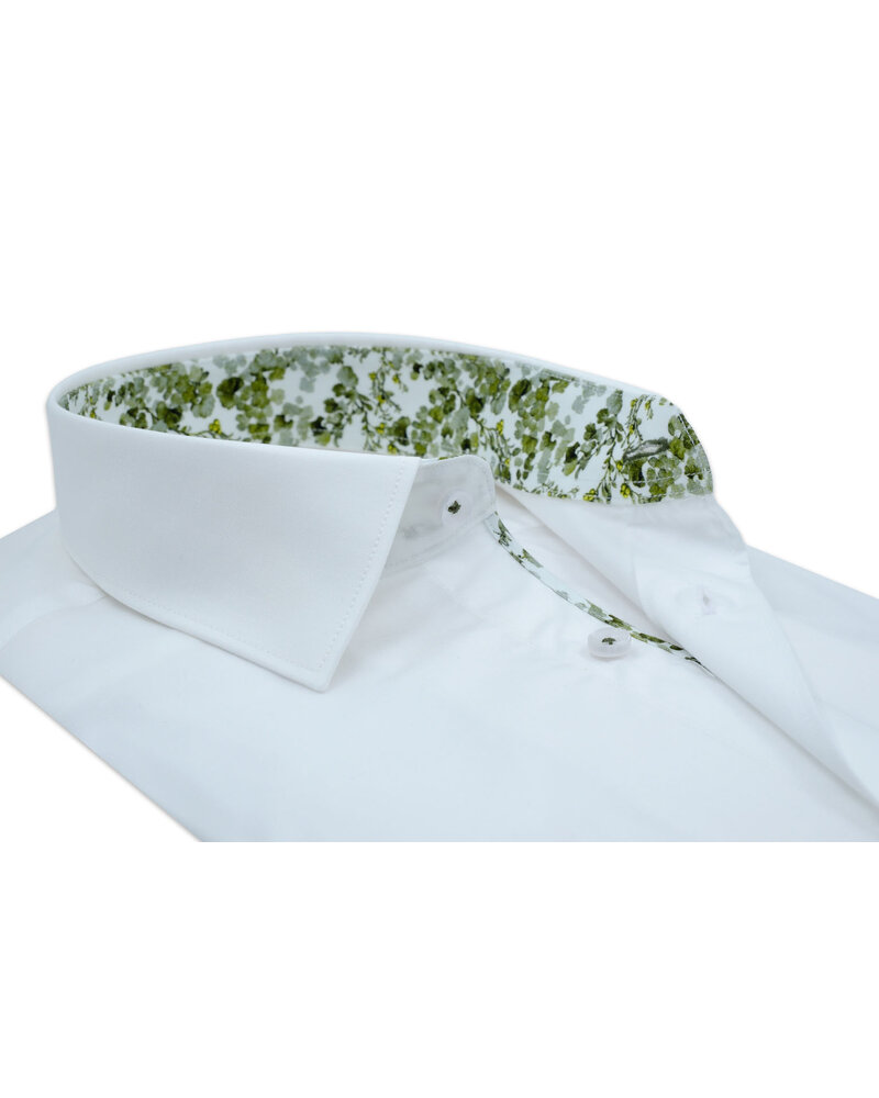 XOOS Chemise homme blanche à doublure florale verte (Double Retors)